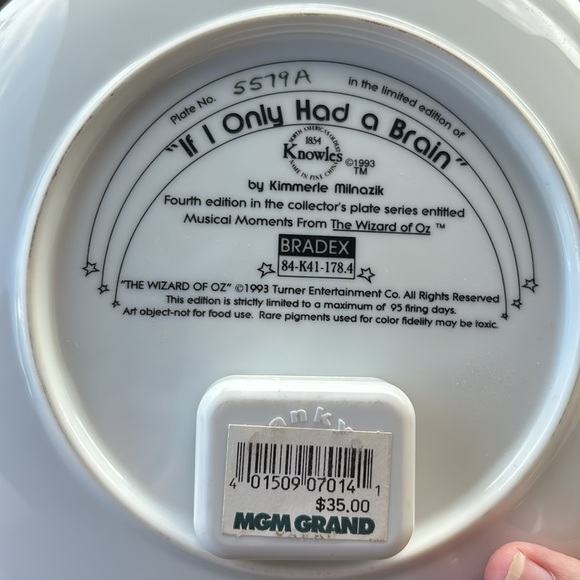 WIZARD OF OZ 1993 MUSICAL BRADEX COLLECTORS PLATE "IF I ONLY HAD A BRAIN" works! - Picture 5 of 5